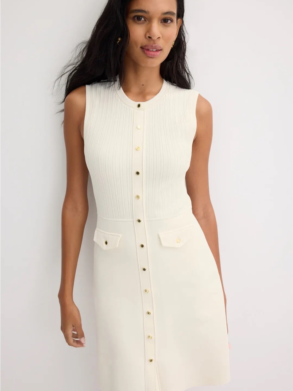 Sandro rib knit short dress in ecru